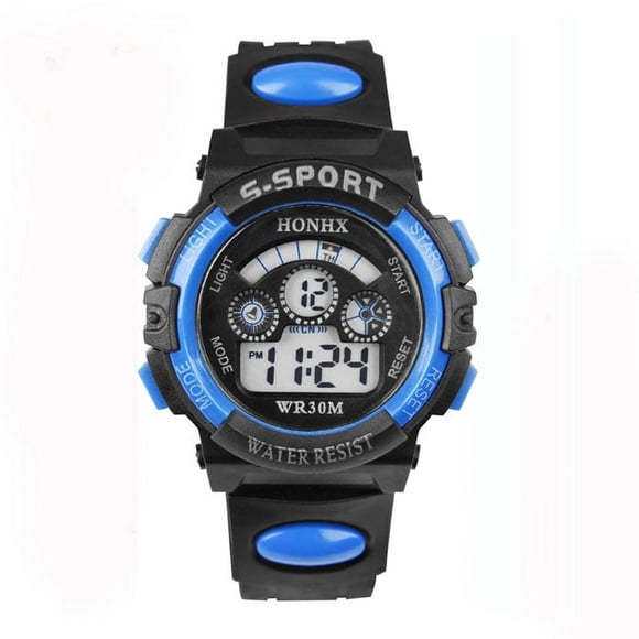 EGNMCR Children Boy Digital LED Quartz Alarm Date Sports Wrist Watch Blue Wrist Watch