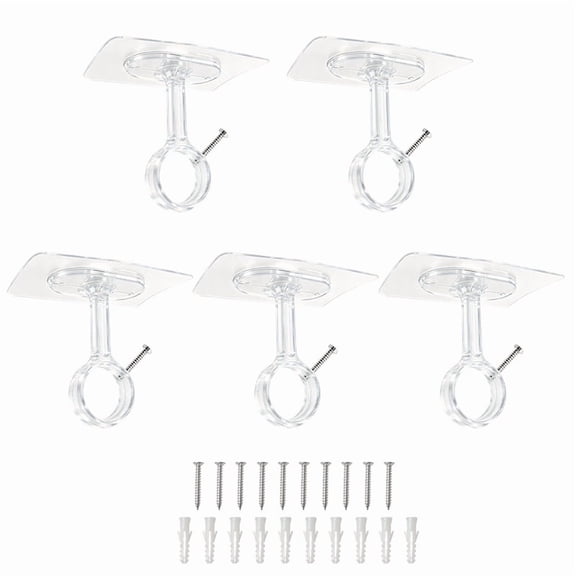 5pcs Heavy-Duty Self-Adhesive Ceiling Curtain Rod Brackets with Adjustable Hooks & Rods ,Modern Decor