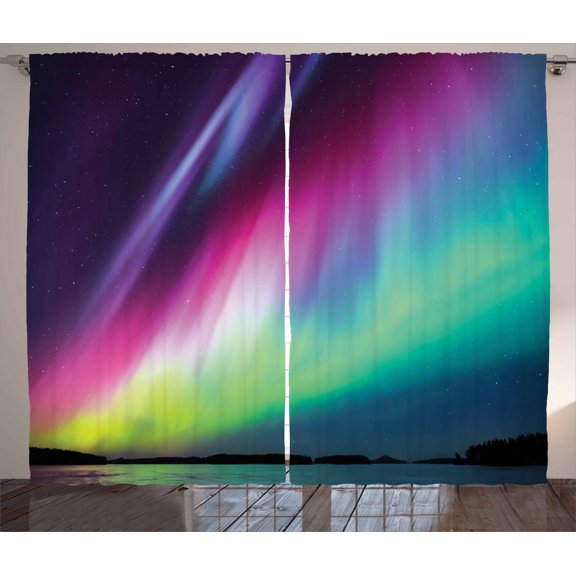 Ambesonne Aurora Borealis Curtains 2 Panel Set, Starry Night Photo, 108" x 63", Multicolor
