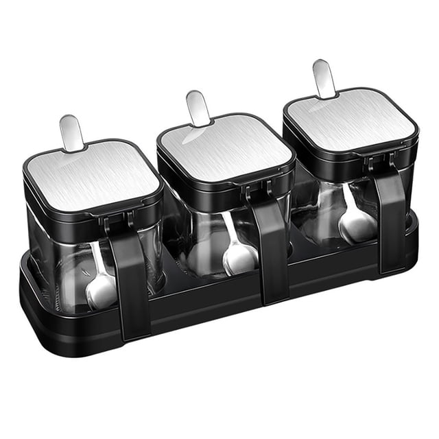 MesaSe Glass Storage Jars Spice Containers Set with Stainless Steel Lids and Spoons for Sugar Serving Salt Coffee Tea