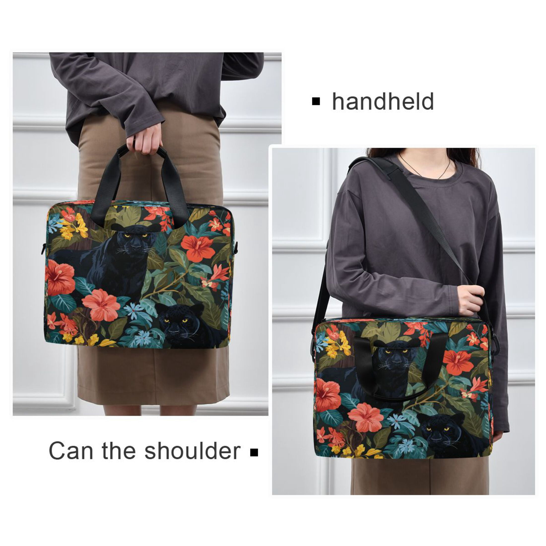 16" Laptop Tote Bag Laptop Sleeve Case Computer Briefcase for Work & Travel Black Panther in The Jungle