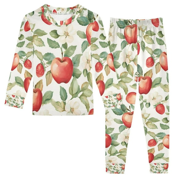 FORMRS Long Sleeve Top and Pants Pajama Set for Niños 2-Piece Sleepwear, Sizes 18M-8Y, Beige Apple Pattern