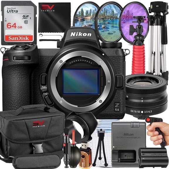 Nikon Z6 Mark II Mirrorless Camera with 16-50mm Lens   64GB Memory Card   Pistol Grip Tripod   SV Premium Accessory Bundle (International Version)