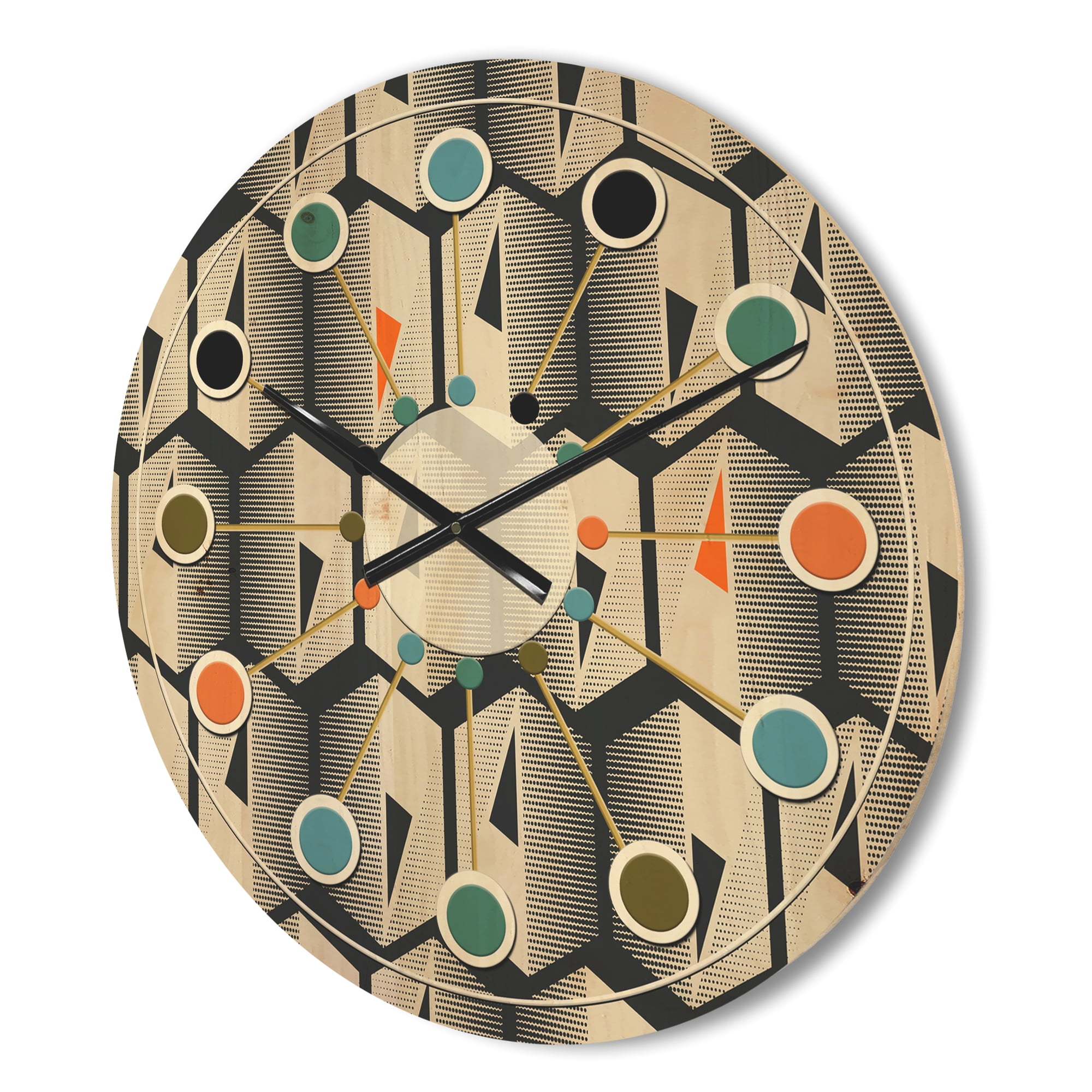 Designart 'Abstract Retro Triangular Geometrics Pattern' Mid-Century Modern Wood Wall Clock