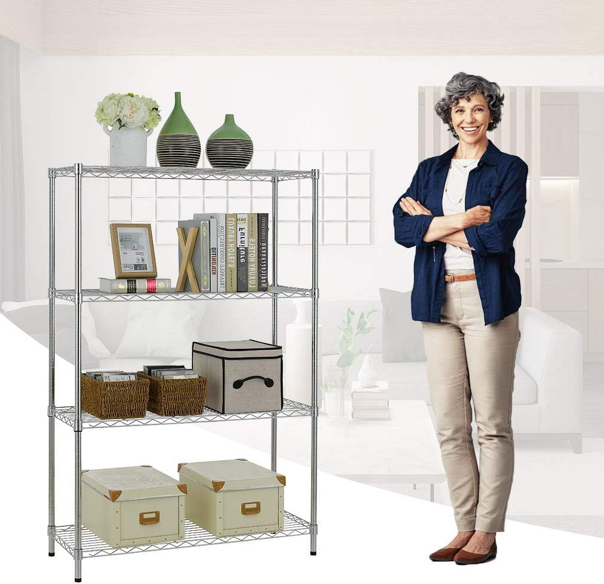 FDW 4 Tier Wire Shelving Unit Wire Shelf Storage Shelves Metal Organizer Rack Adjustable Heavy Duty for Restaurant Bathroom Kitchen 54"x36"x14",Chrome