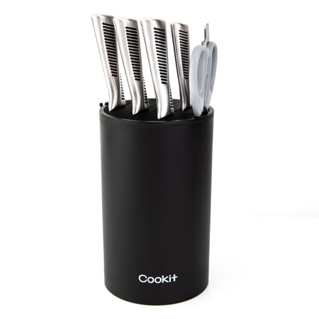 

Knife Block Holder Universal Knife Block without Knives Unique Double-Layer Wavy Design Round Black Knife Holder for Kitchen Space Saver Knife Storage with Scissors Slot