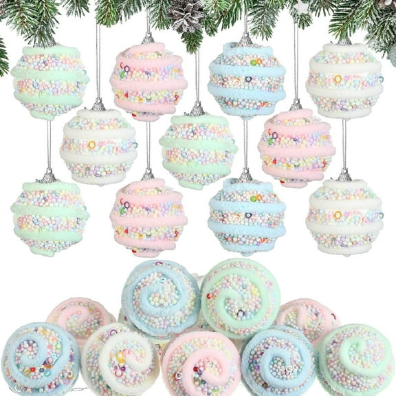 Yhmxh 6 Pcs Christmas Pastel Candy Ball Ornaments for Christmas Tree Candy Macaron Shatterproof Foam Balls Hanging Decoration for Xmas Tree Crafts Indoor Wreath Gifts Party Supplies