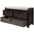 thumbnail image 3 of Storage Bench with Removable Basket and 2 Drawers, Solid Wood Shoe Storage Bench with Removable Cushion, 3 of 8