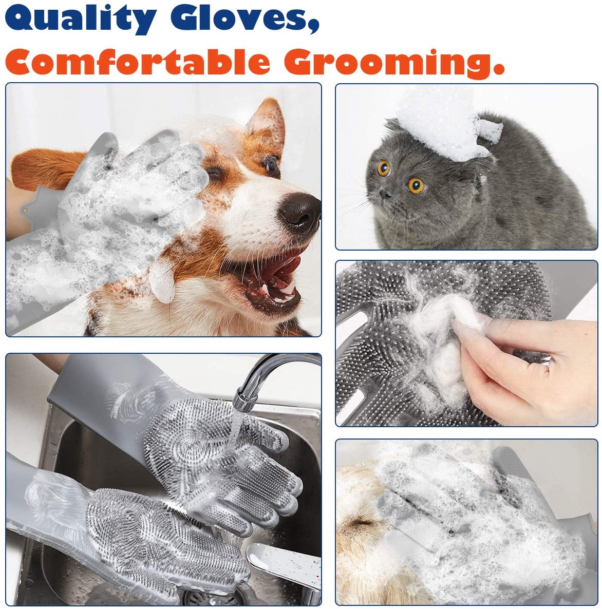 VavoPaw Pet Grooming Gloves, Gray photo 6