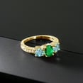 thumbnail image 3 of Gem Stone King 2.42 Ct Oval Green Nano Emerald Blue Zircon 18K Yellow Gold Plated Silver Moissanite Ring (Size 9), 3 of 4