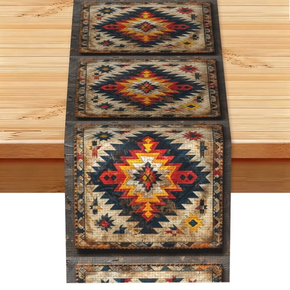 Table Runner 13 x 72 Inch Table Scarf for Dining Room, Dresser, Mantel, Holiday Decor, Vintage Ethnic Aztec Native Southwest American