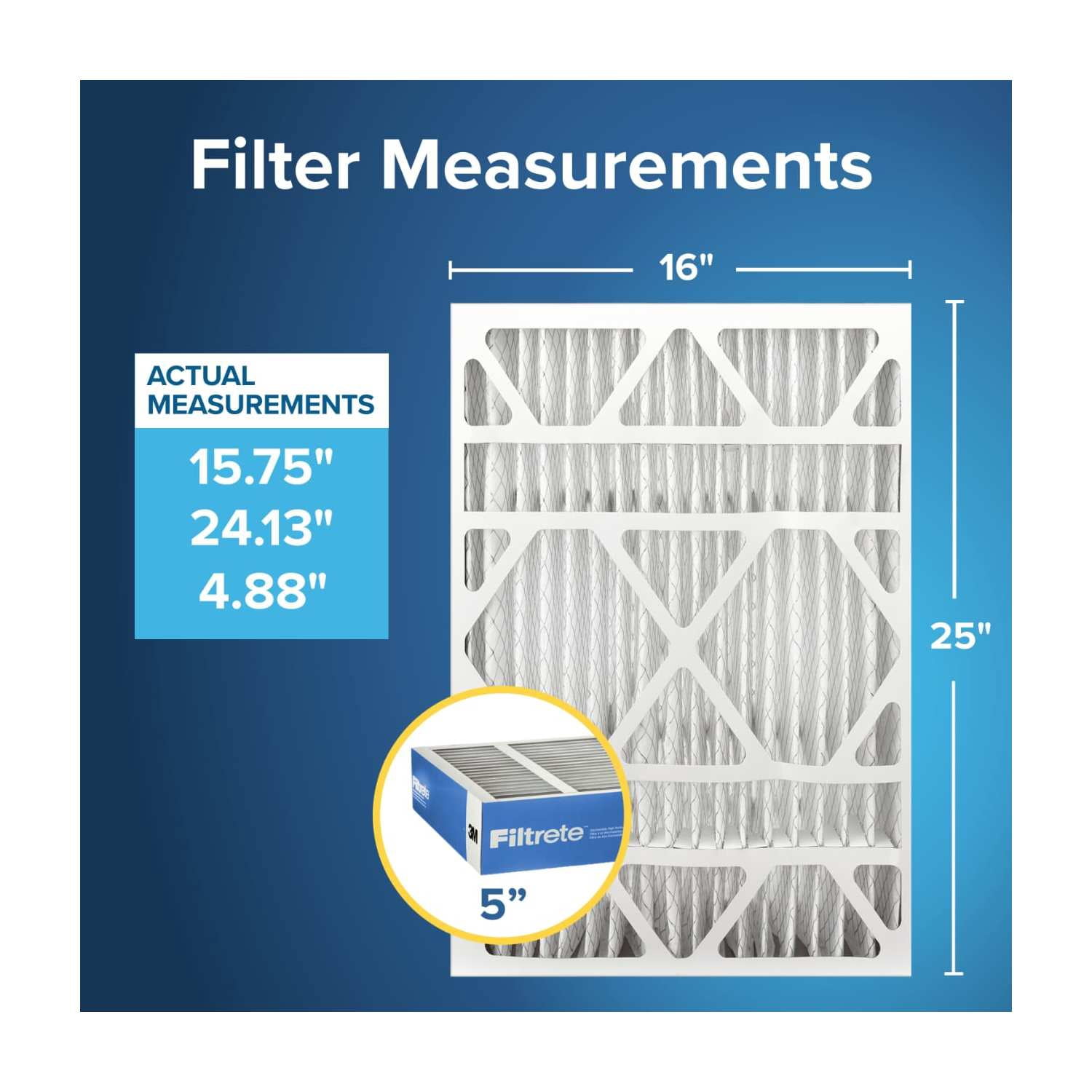 Filtrete 16x25x5 HVAC Furnace Air Filter, MPR 1900 MERV 13, Premium Allergen, Bacteria and Virus, 2 Filters