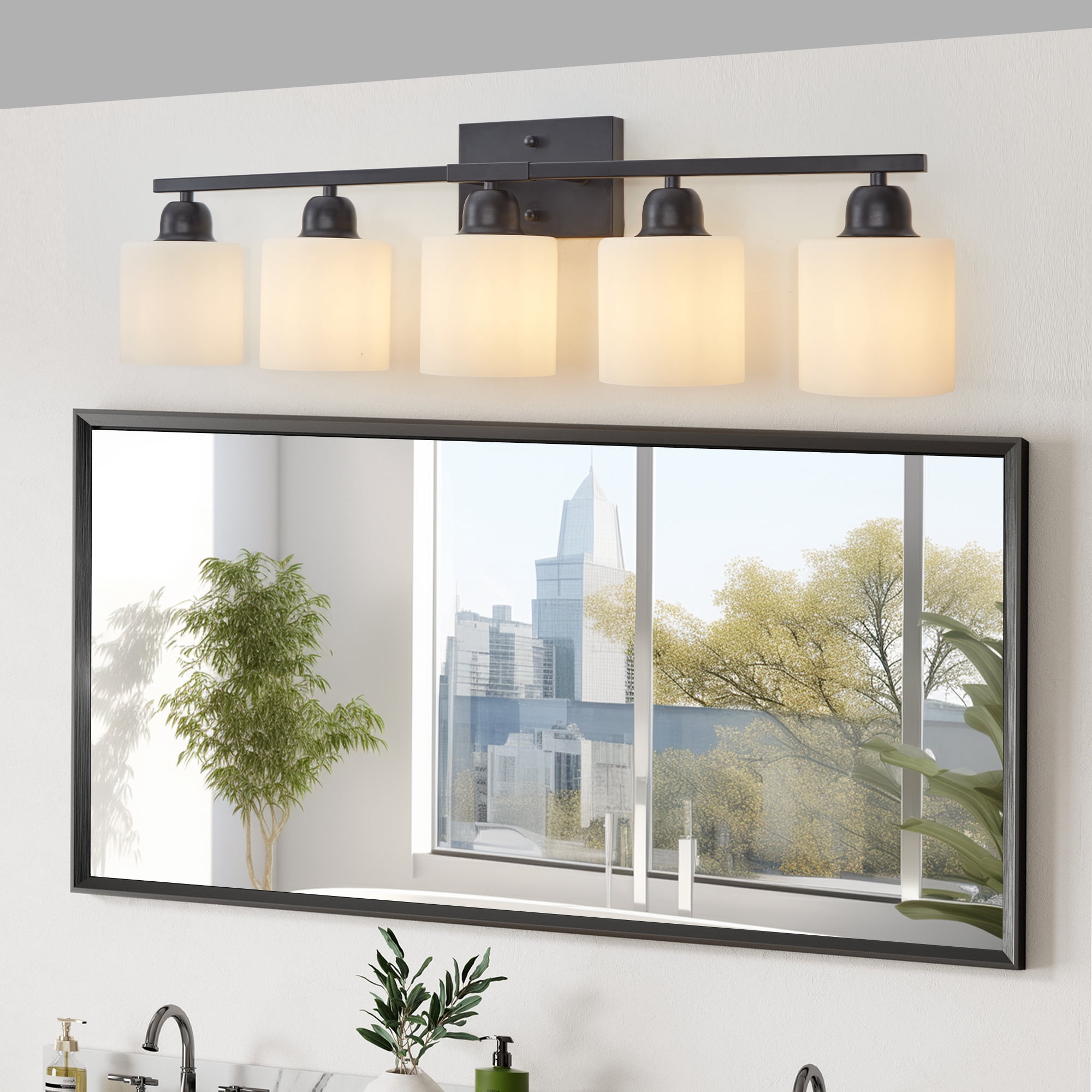 Miniyam 31.5 in 5 Light Black Vanity Light for Bathroom, Wall-Mounted Fixtures Over Mirror, E26, No Bulbs Included