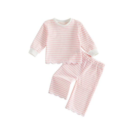 Cenuakty Toddler Girl Fall Outfits Stripe Print Crew Neck Long Sleeve Tops and Pants