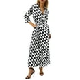 thumbnail image 4 of Lucakuins Mujeres Tie-up Vestido de Media Altura, Adultos Color Sólido/Estampado Manga Larga Escote en V Una Pieza Lucakuins  moda, 4 of 9