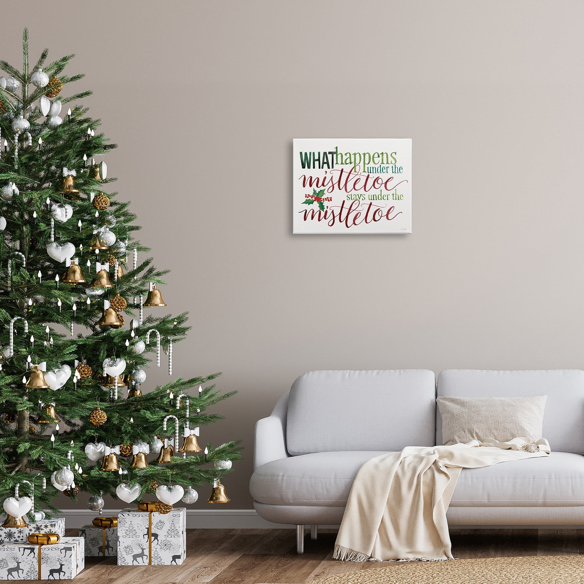 Witty Mistletoe Typography Quote Holly Berry Detail Inspirational Graphic Art Gallery-Wrapped Canvas Print Wall Art