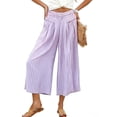 thumbnail image 4 of BUIGTTKLOP Capri Pants for Women Striped High Waisted Lounge Pants Striped Wide Leg Summer Cropped Trousers, 4 of 5