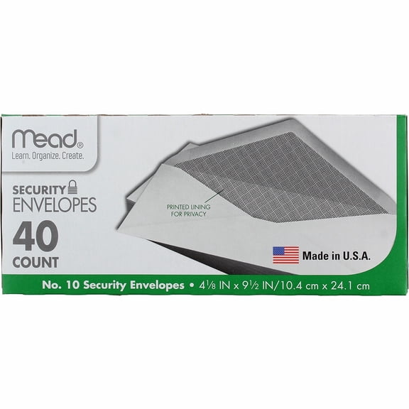 Mead Security Envelopes, 4.125in X 9.5in, #10, 40 Ct (3 Pack)