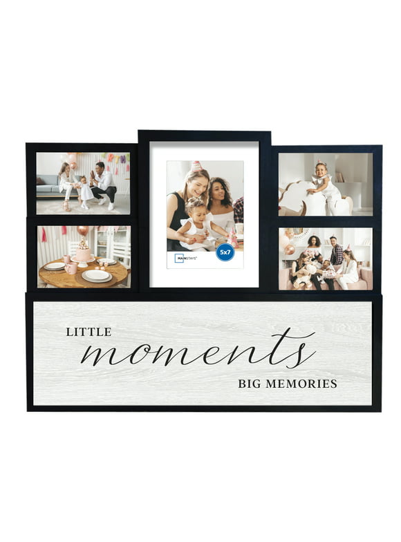 Mainstays 5- Opening 21.5x17.1 "Little Moments Big Memories" Collage Frame, Holds 1 - 5x7 and 4 - 4x6, Black