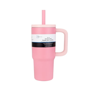 Mainstays 20 oz Double  Wall Stainless Steel Tumbler with Straw Lid, Pink