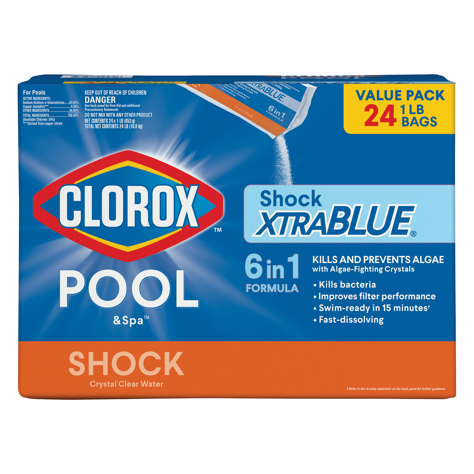 2 LBS Total 2 Clorox Pool & Spa Shock XtraBlue 6-in-1 Formula Kills Algae
