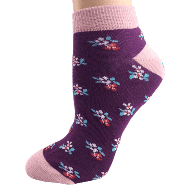 Floral Pattern Ankle Low Cut 2-pair Pack & 4-pair Pack Cotton Socks