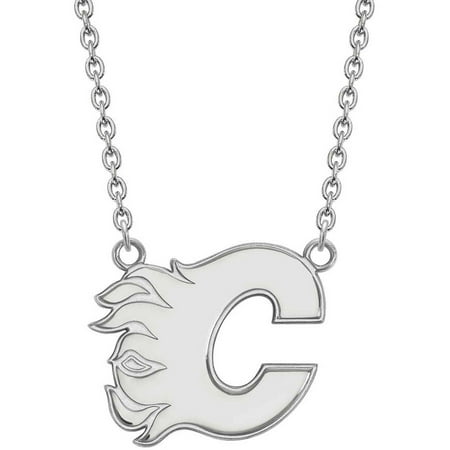 LogoArt 14 Karat White Gold NHL Calgary Flames Large Pendant With Necklace