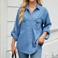 thumbnail image 6 of Bxsruta Coat for Women, Women's Outerwear Spring-Summer Adjustable Sleeve Denim Shirt, Relaxed Fit Long Sleeve Top with Button Front, 6 of 8
