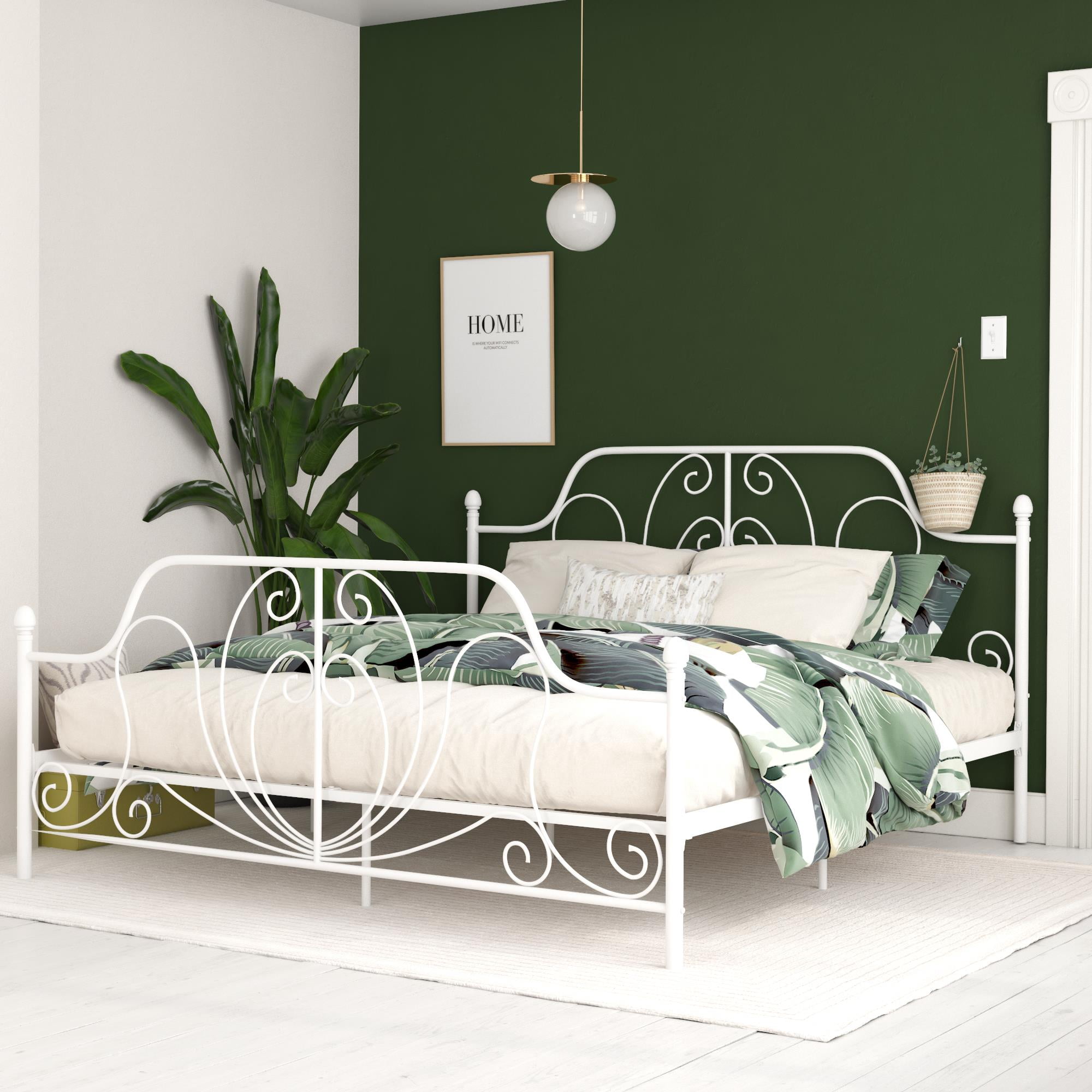 King Size Metal Bed Frame DHP Ivorie Metal Bed, King Size Frame, Adjustable Base Height, White