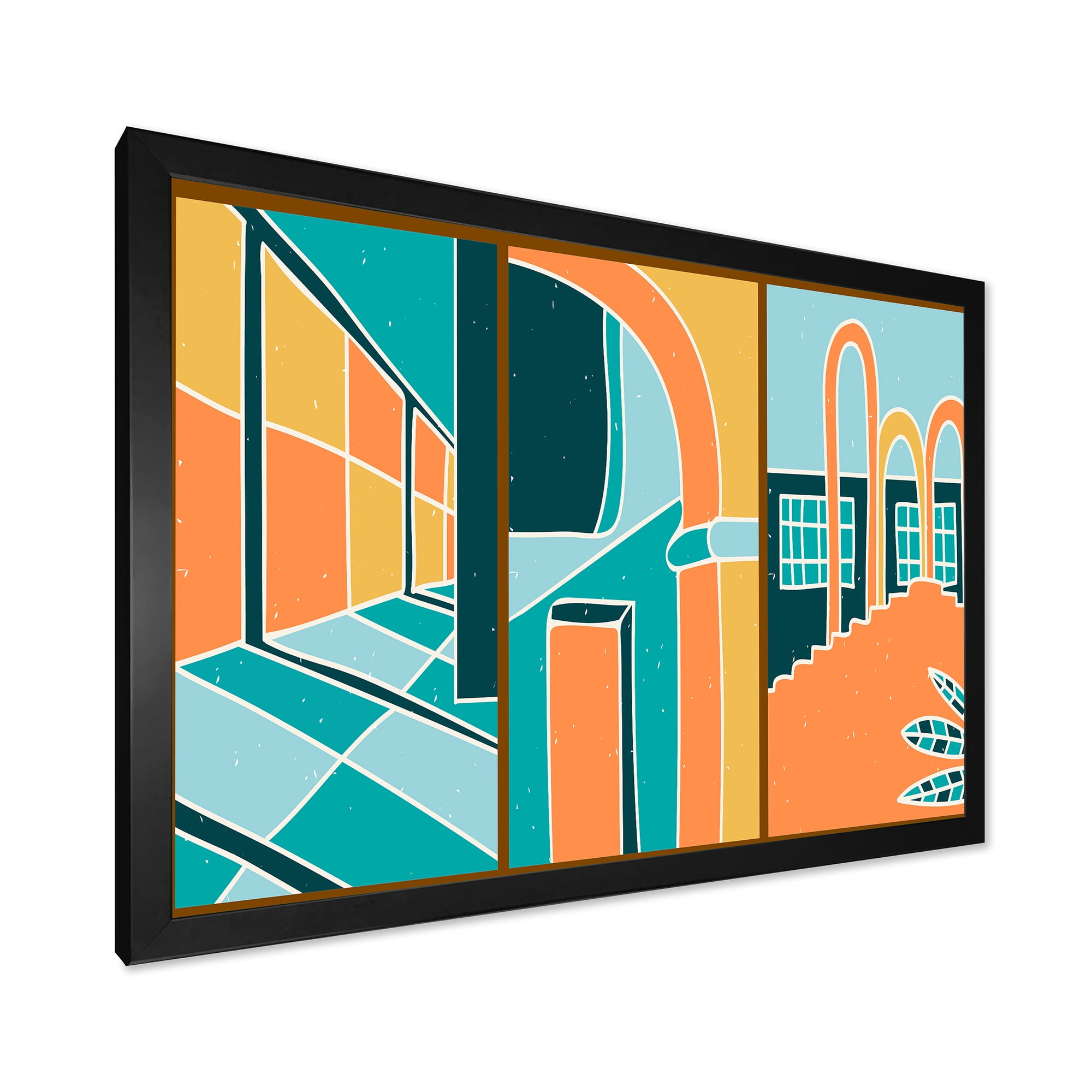 Designart 'Geometric Shapes Vintage Style Building Windows' Modern Framed Art Print