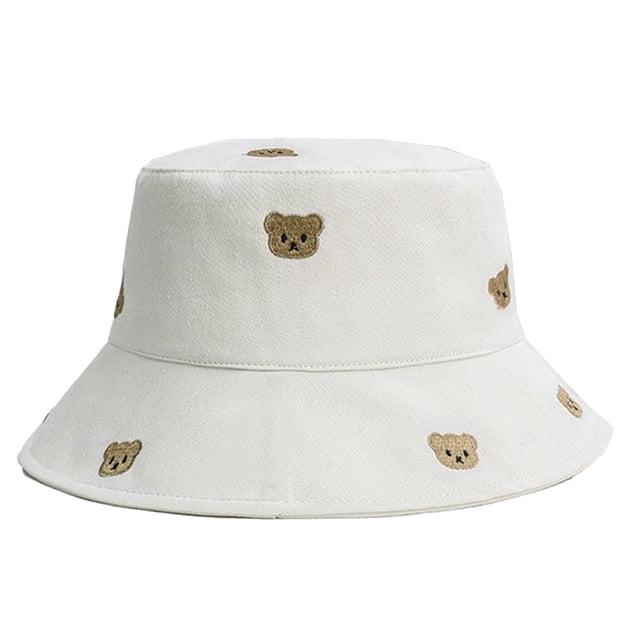 Sombrero de verano con circunferencia de 54-58 cm, sombrero de pescador con oso bordado para mujer, sombrero para lavabo, sombrero protector solar para exteriores