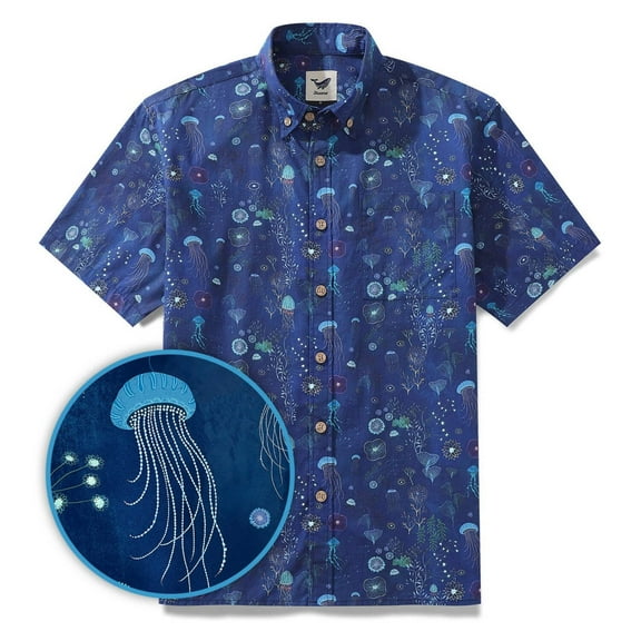 YIUME Hawaiian Shirt Save the Ocean Cotton Button-down Short Sleeve Aloha Shirt