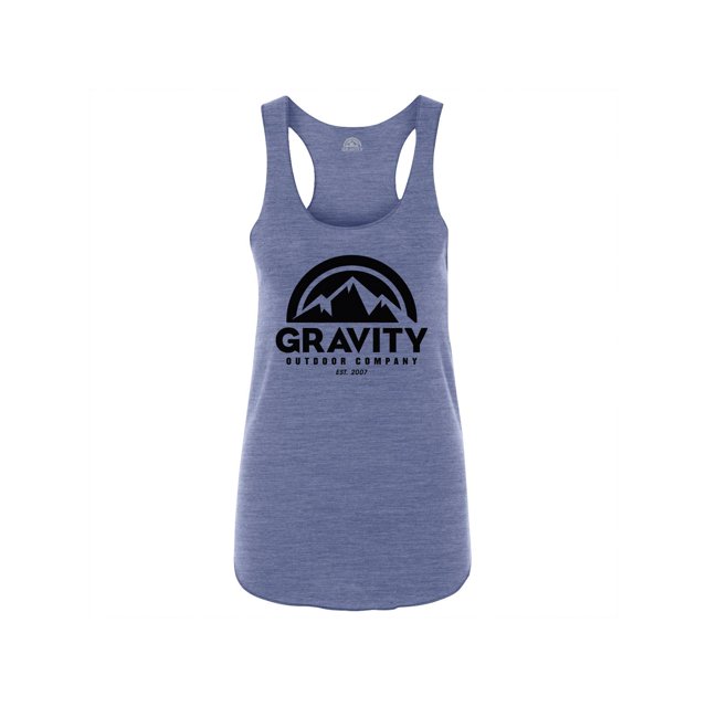 Gravity Outdoor Co. Womens Racerback Tank - Black Logo - Eco Blue - 2XL