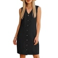 thumbnail image 6 of ZHYou Linen Dresses for Women Summer Casual Sleeveless Button Down V Neck Knee Length Loose Sun Dress with Pockets Black M, 6 of 8