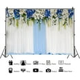 thumbnail image 4 of Blue White Flowers Leaves Hangings Backdrop Floral Decor Photography Background Blue White Curtain Wedding Ceremony Valentine's Day Wallpaper Decor Portrait Photo Studio Props, 4 of 5