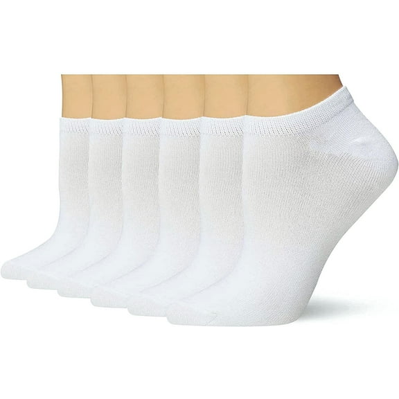 HUE Women's Cotton Liner No-Show Sock 6-Pack White Size 4-10