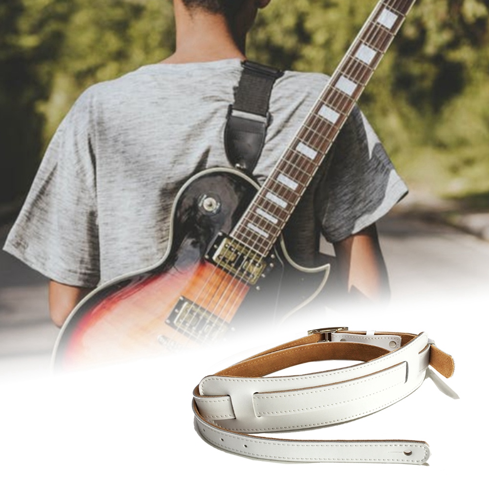 2x Leather and Metal Buckle Electric Guitar Strap Belt Shoulder Pad Adjustable Guitar Straps-White Color & Brown Color
