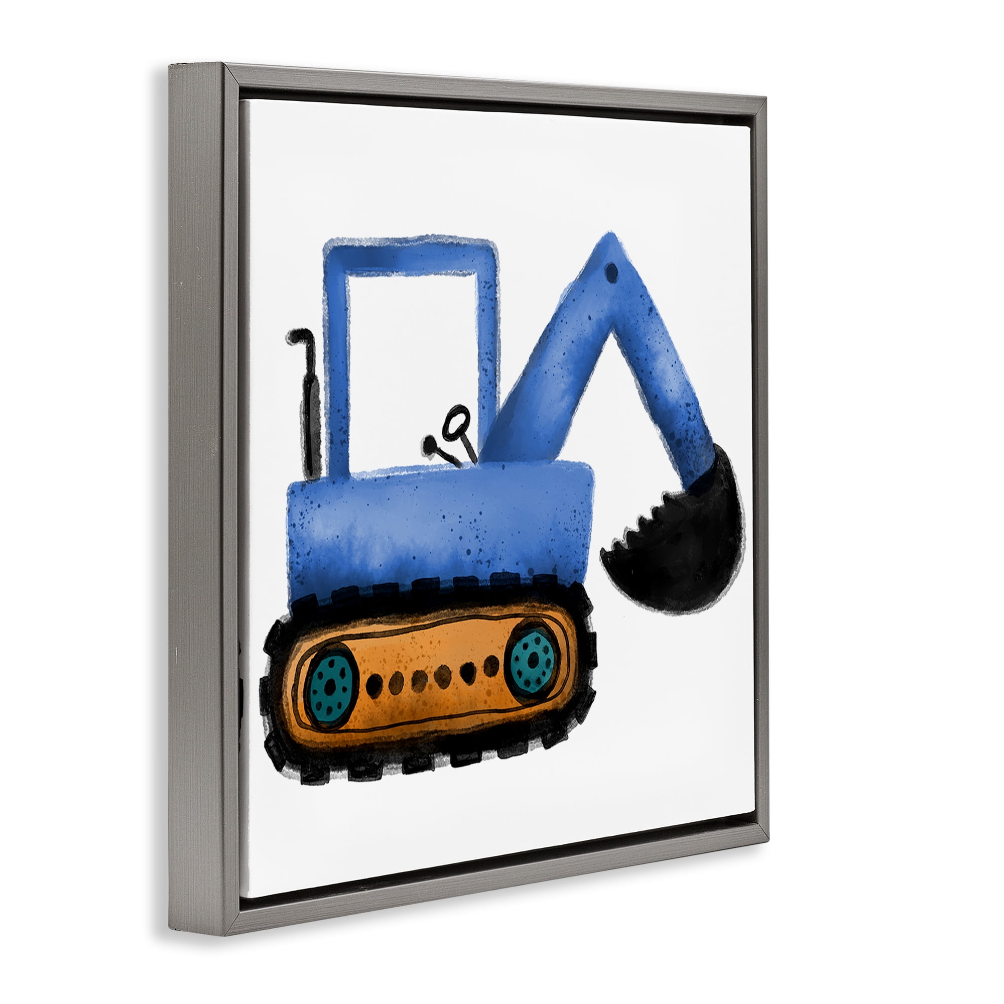 Stupell Industries Blue Simple Bulldozer Transportation Painting Gray Floater Framed Canvas Art Print Wall Art, 18 x 18