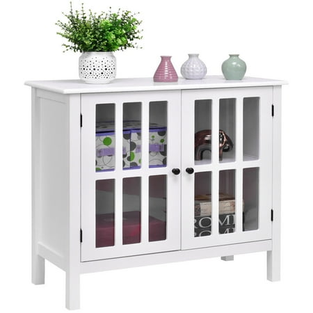 Buffet Server Sideboard - Costway Storage Buffet Cabinet Glass Door Sideboard Console Table Server Display White