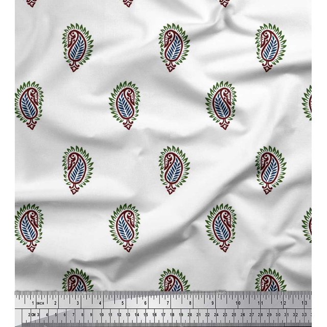 Soimoi Poly Georgette Fabric Paisley Block Print Fabric by Yard 42 Inch Wide