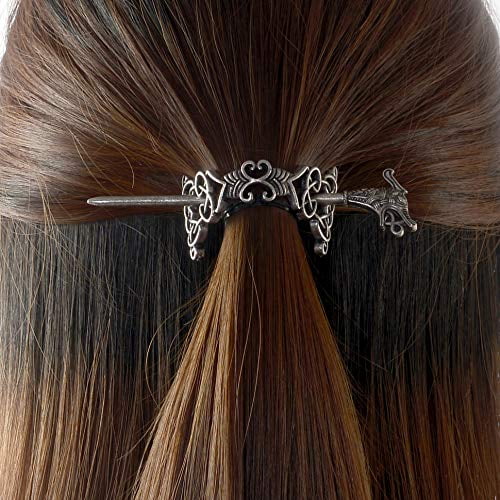 Lurrose Vintage Hair Stick Viking Celtic Hair Clips Metal Barrette Chopstick Hair Slide Clip with Stick for Women Hair Style Tool Style 3