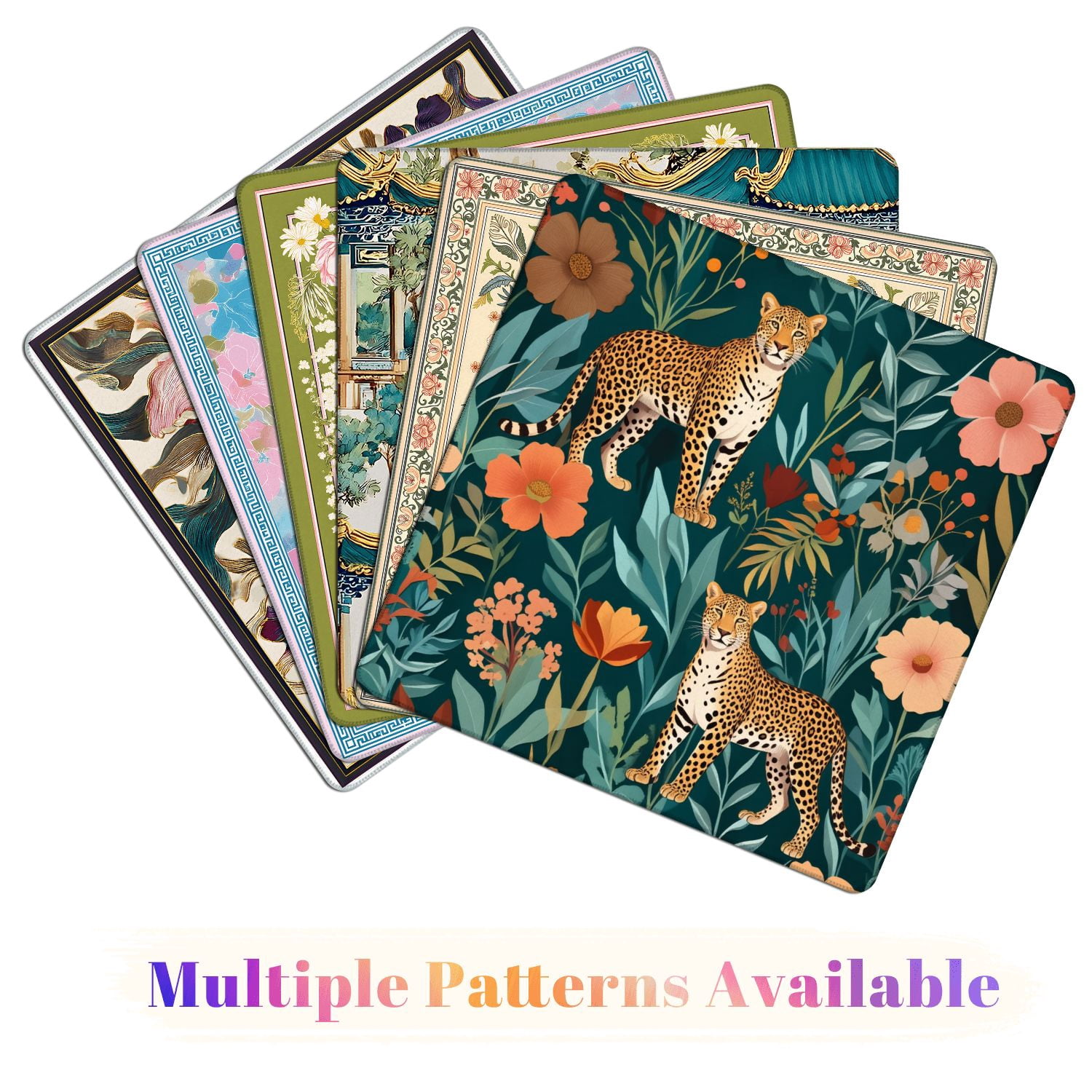 Mahjong Mat 31.5" x 31.5" Cheetah Tropical Leaves Vibrant Flowers Non-Slip Noise Reduction American Mahjong Tiles Table Cover for Dominoes Poker Card Board Games Gift