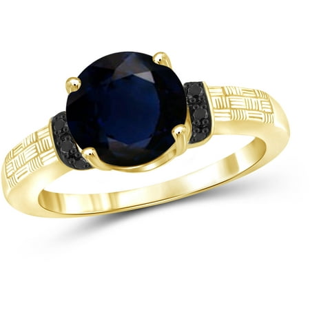JewelersClub 2.20 Carat T.G.W. Sapphire Gemstone and 1/20 Carat T.W. Black Diamond Gold over Sterling Silver Ring
