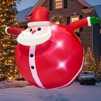 Jumpfly 9Ft Round Chubby Santa Claus Inflatable Outdoor Decor, Christmas Outdoor Inflatable Garden Ornament with Built-in LED Lights, Perfect for Indoor Gardens, Lawns, and Party Decorations