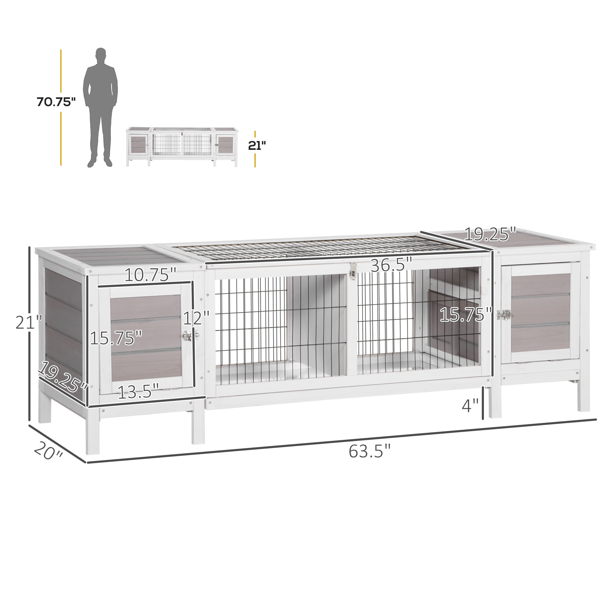 PawHut Rabbit Hutch, Bunny Cage, Guinea Pig House with Pull-Out Tray and Divided Board for Indoor, White