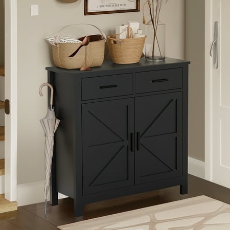 FFZ Kitchen Storage Cabinet Modern Farmhouse Buffet Cabinet with Storage Coffee Bar with 2 Drawers and 2 Doors Floor Sideboard Buffet for Living Room Dining Room Bathroom (Black)