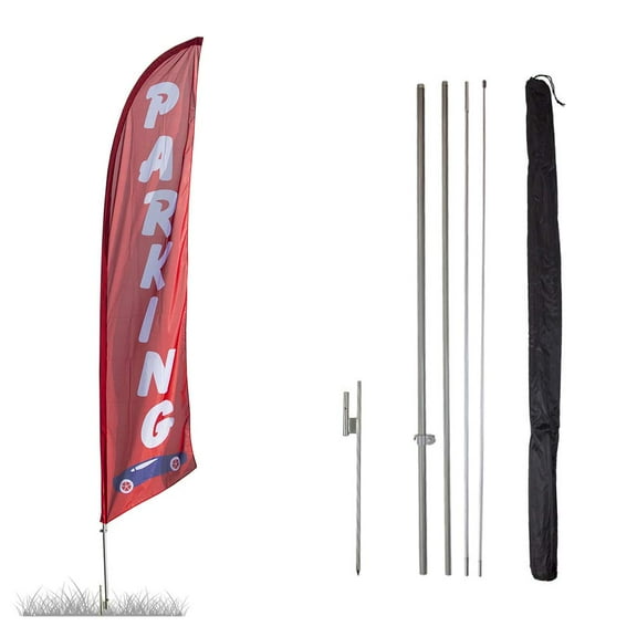 Parking Feather Flag Kit - 13.5ft Knitted Polyester Swooper Flag with Pole Set and Ground Spike - Printed in The USA