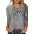 thumbnail image 2 of Womens Summer T Shirts 3/4 Sleeve Dragonfly Print Y2K Spring Tops Fashion Crew Neck Going Out Basics Tees, 2 of 5