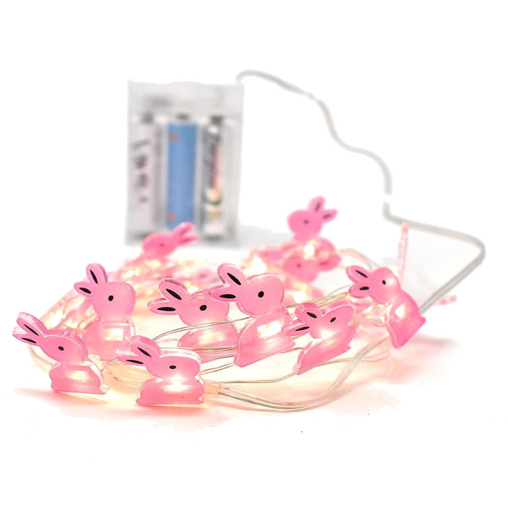 LED Battery Operated Bunny String Lights, Pink, 80Inch