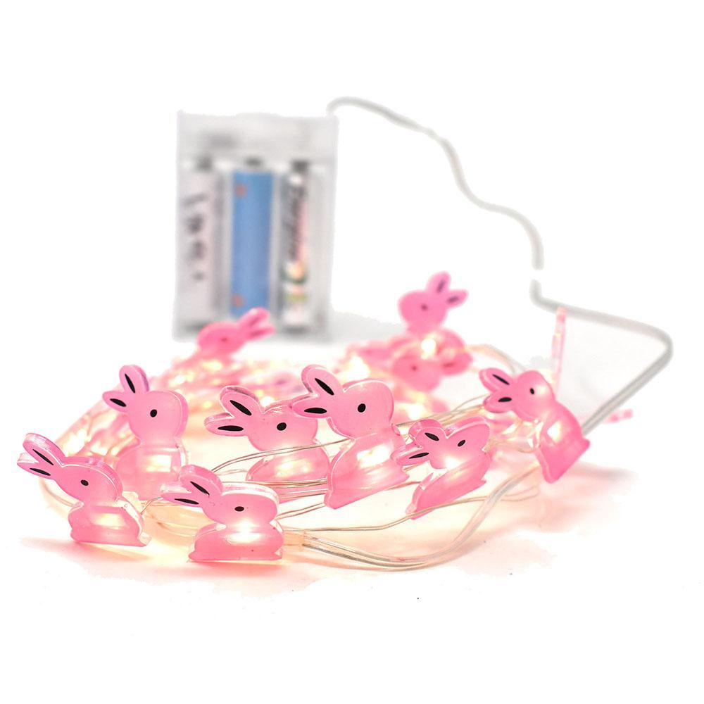 LED Battery Operated Bunny String Lights, Pink, 80Inch
